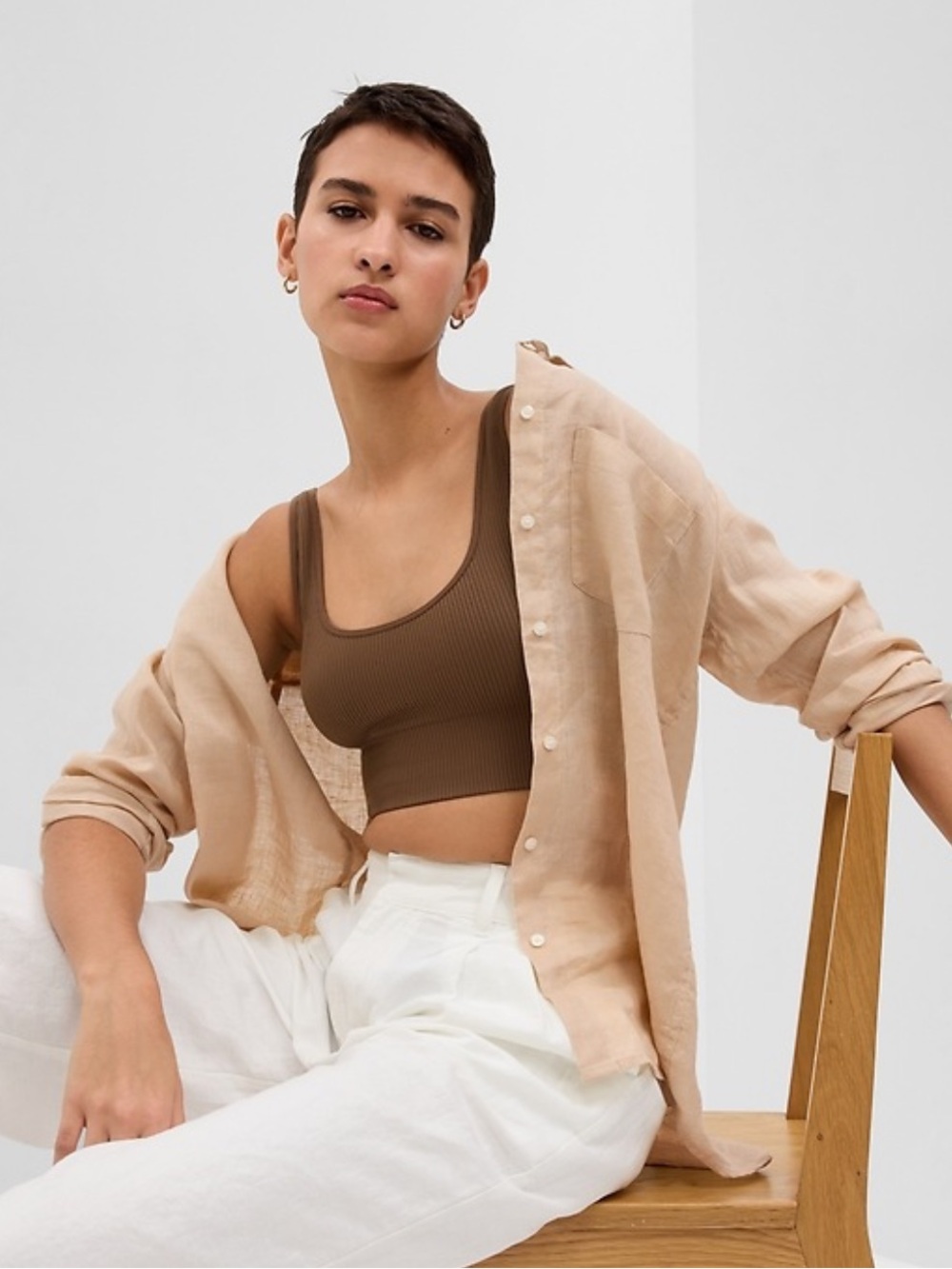 GAP Linen Boyfriend Shirt in New Sand